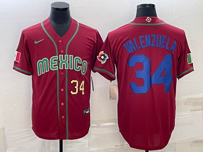 Men 2023 World Cub Mexico #34 Valenzuela Red Nike MLB Jersey12->more jerseys->MLB Jersey
